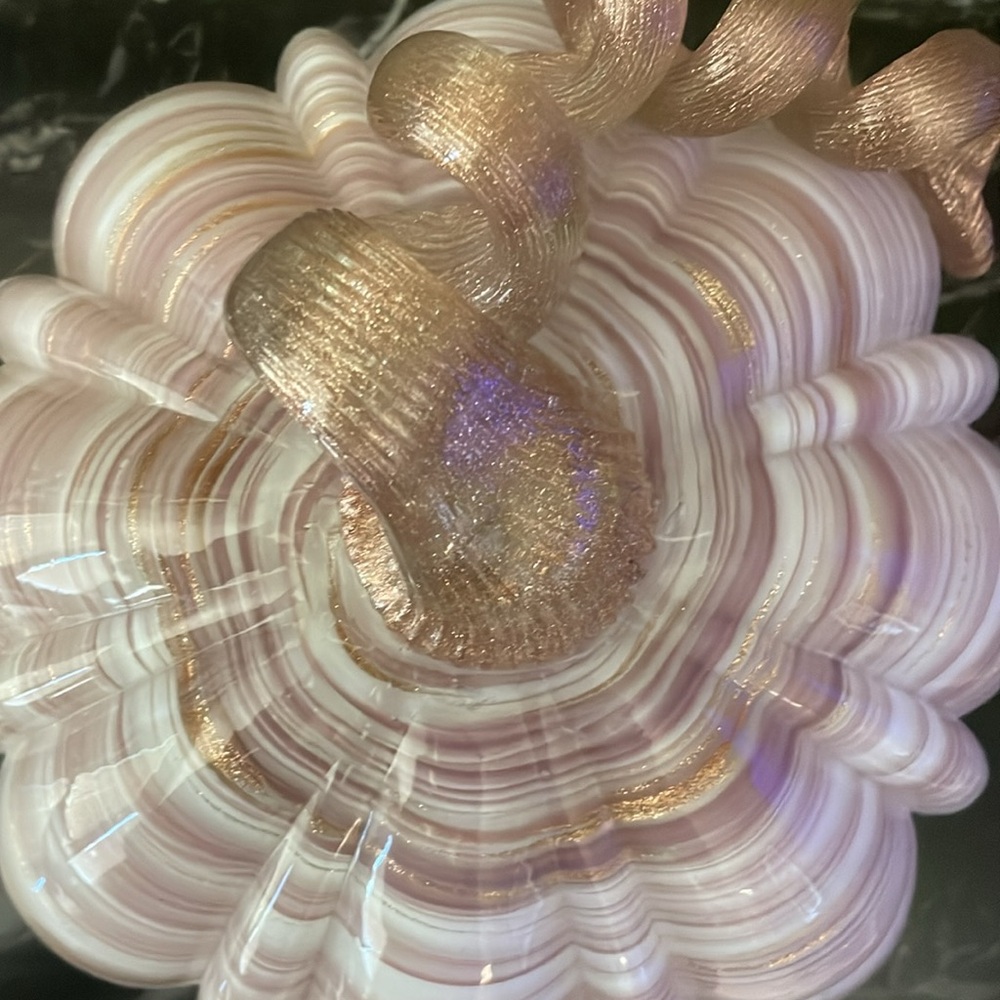 Vintage Large Art Glass Pumpkin! Swirled Golden Glitter Flecks in Glass! NWOT